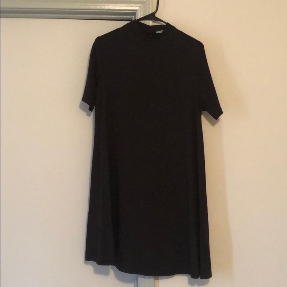High neck, black, ribbed t-shirt dress